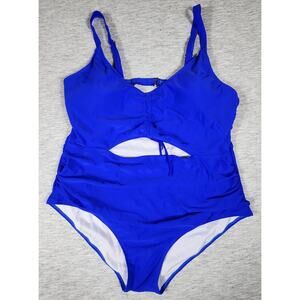Plus Size Cutout One Piece Swimsuit Tummy Control V Neck Womens 24W Blue